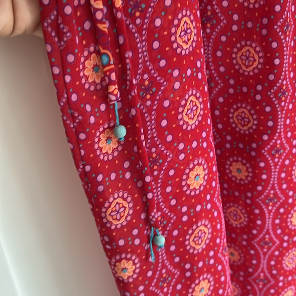 🕶️Josie Natori Pink/Red Wanderlust Drawstring sheer Capri Pants L - Picture 3 of 5